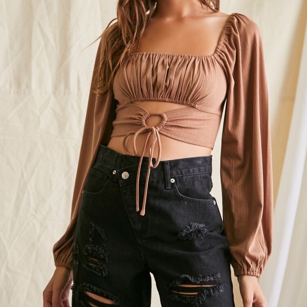 Lace Up Peasant Cropped Top
